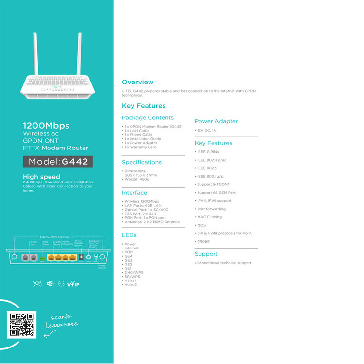 مودم روتر Gpon-ONT یوتل مدل G442