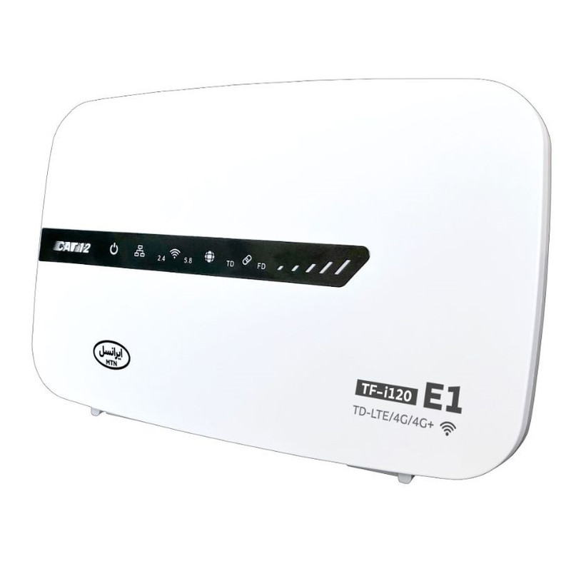 مودم روتر 4.5G ایرانسل مدل TF i120 4.5G E1، سرعت دانلود تا 600 مگابیت بر ثانیه، آپلود تا 100 مگابیت بر ثانیه، پشتیبانی از CAT-12 و اتصال wi-fi و LAN، مناسب برای 32 کاربر